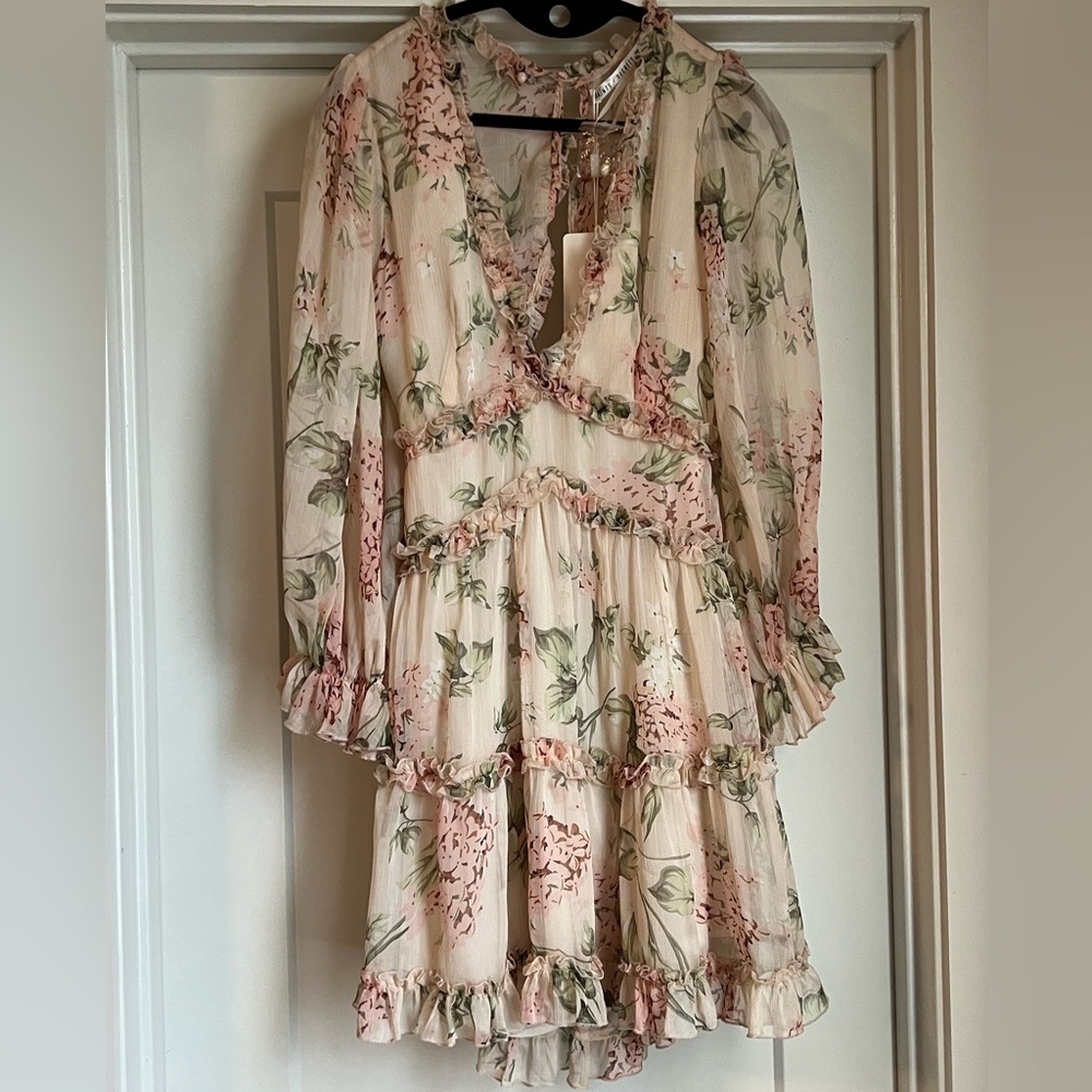 Romantic Pink Floral Ruffle Midi Dress